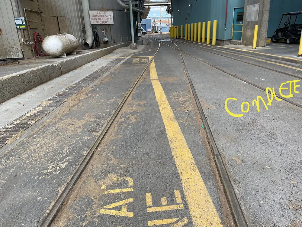 Rail corridor at the mill with paving layout marked out