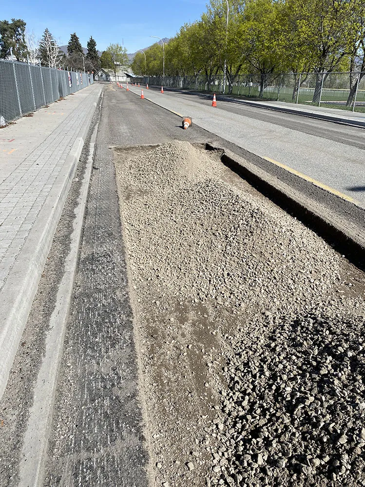 Base rock placed in a repair area on Walla Walla Avenue
